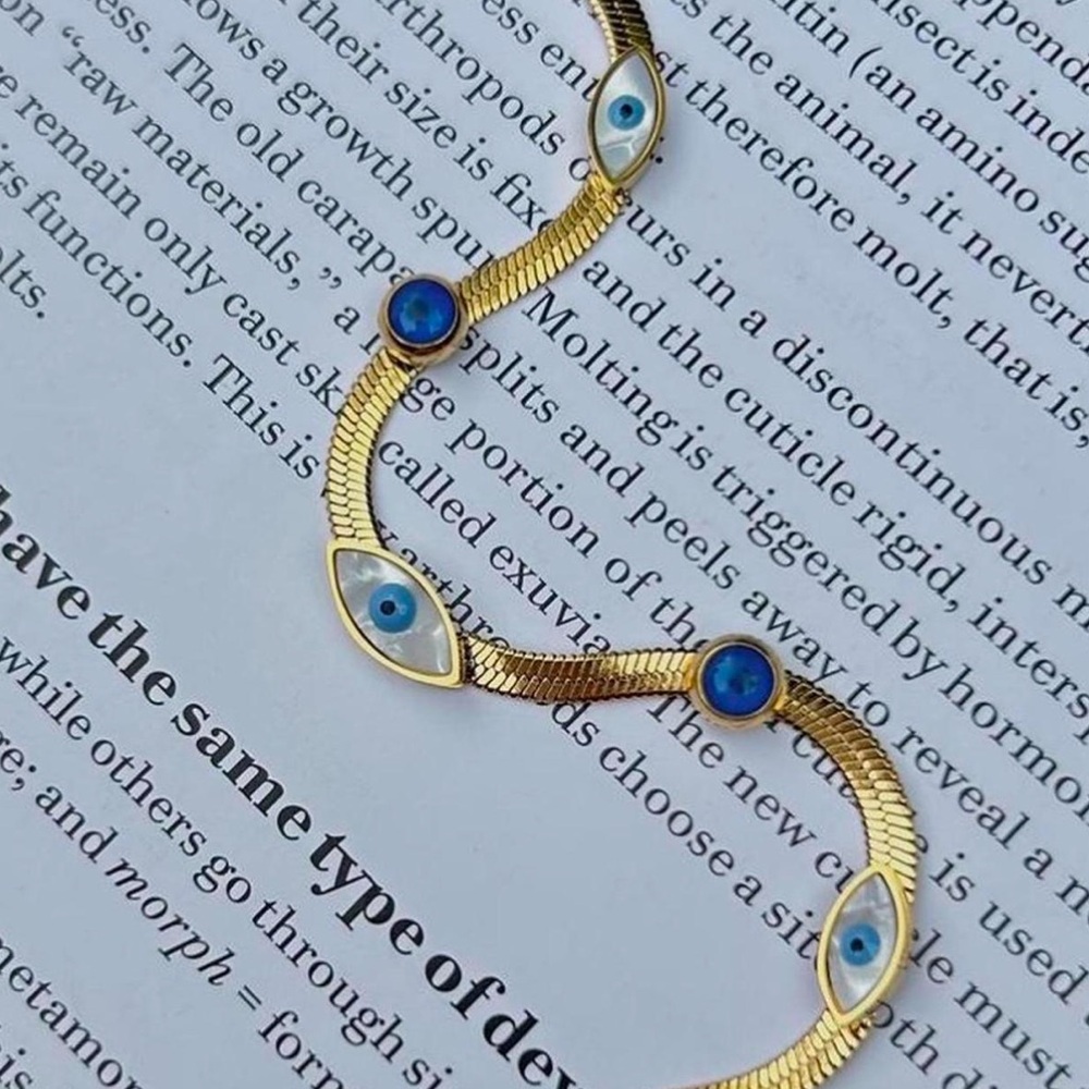 Blue Eye Beads White Shell Oil Drop Resin Evil Eye Charm Bracelet  
*Adjustable*